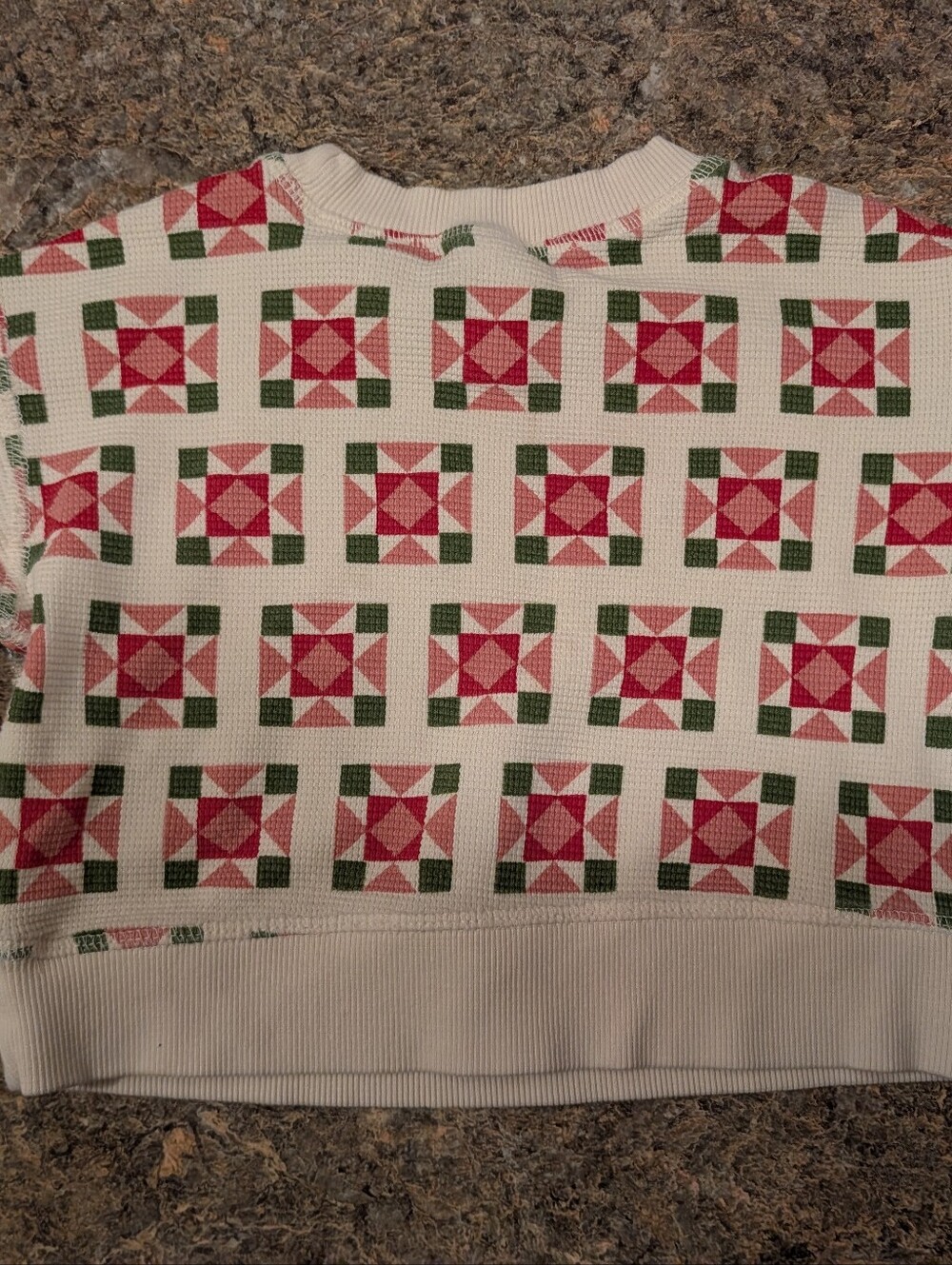 Hanna Andersson Holiday Waffle Crewneck Red & Green Geometric Quilt Motif - Picture 2 of 5